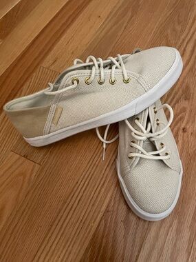 Tommy Hilfiger Beige Canvas Lace-Up Sneakers with Gold Eyelets